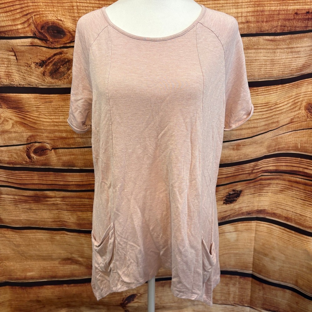 Robert Louis Womens 3/4 Sleeve Soft Pink Boho Asymmetrical‎ Hem Top Size L